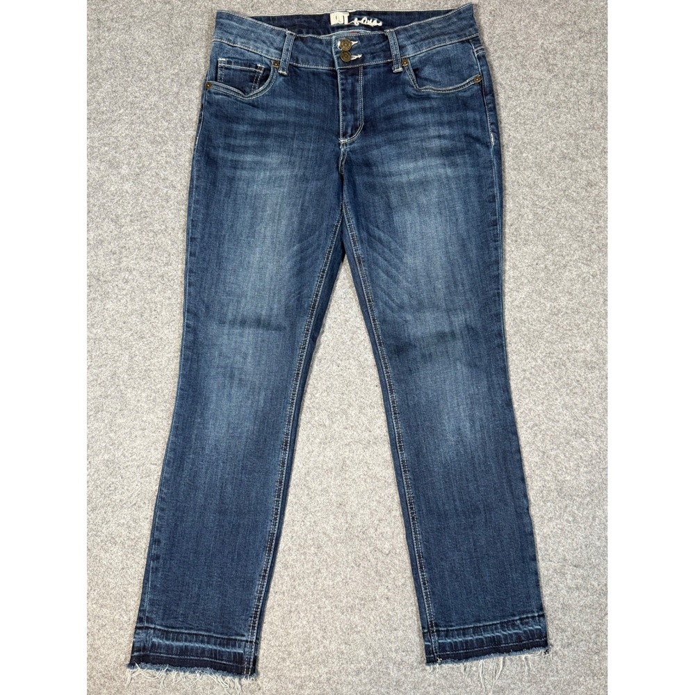 KUT from the Kloth Womens Size 6 Dark Wash Raw Hem Straight Leg Jeans Blue Denim